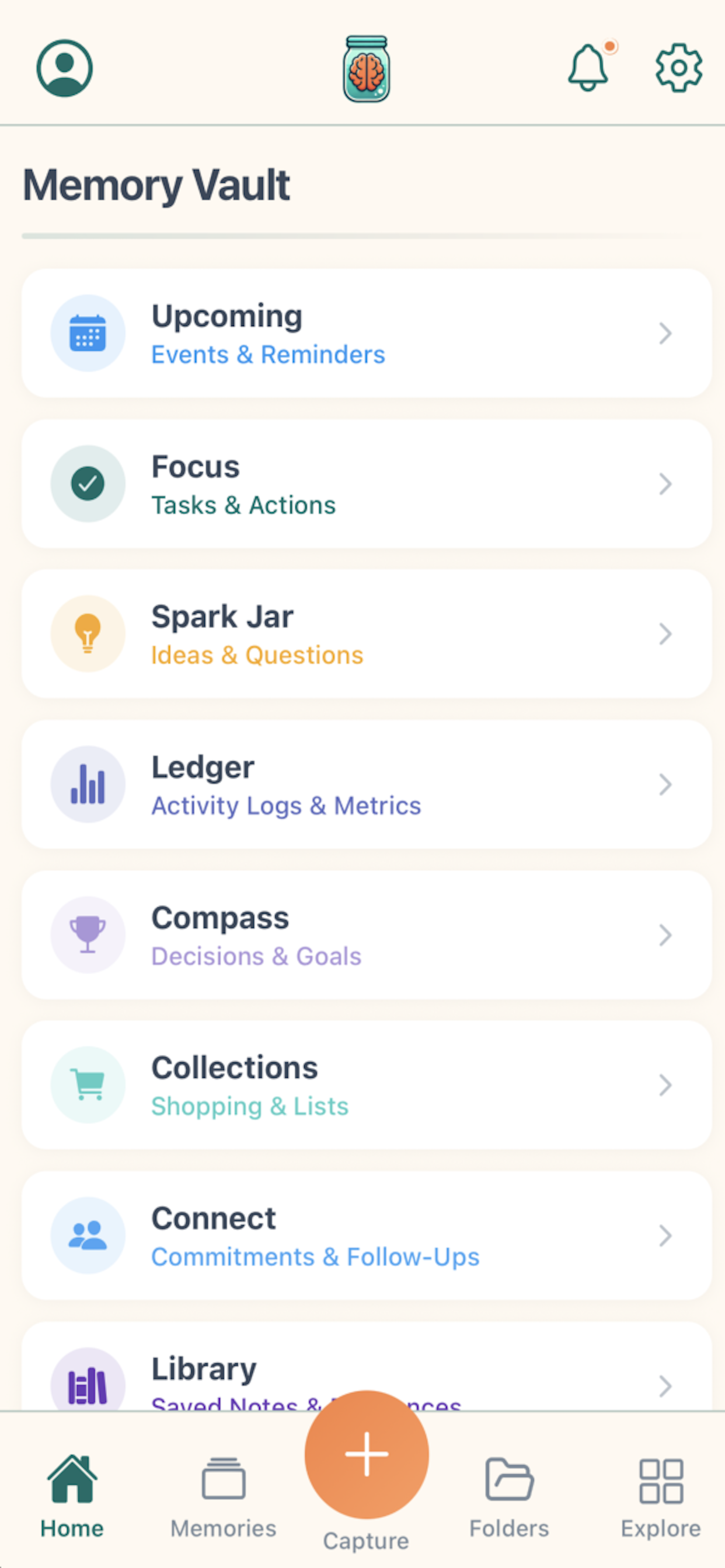 BrainJar Memory Vault — All categories organized