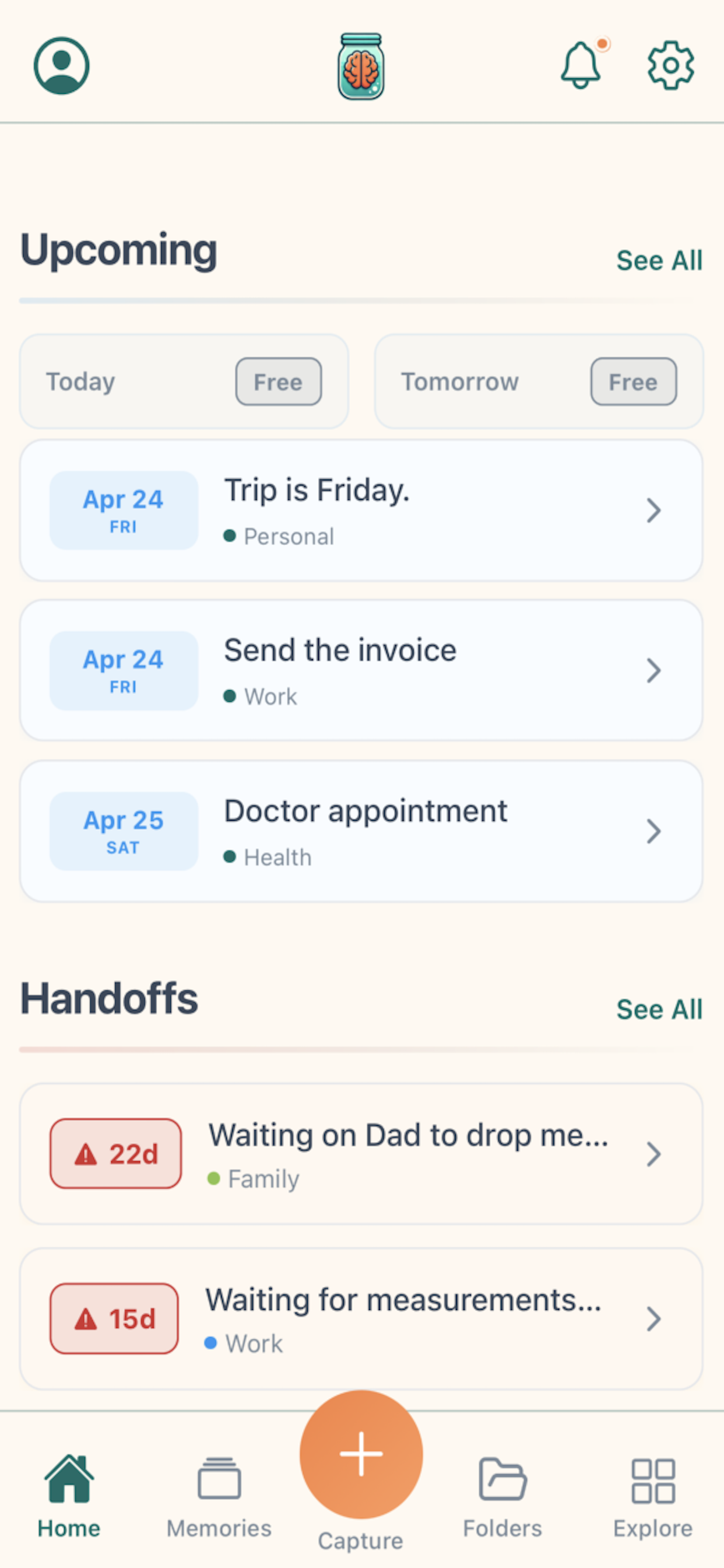 BrainJar Upcoming — Events, reminders, and handoffs